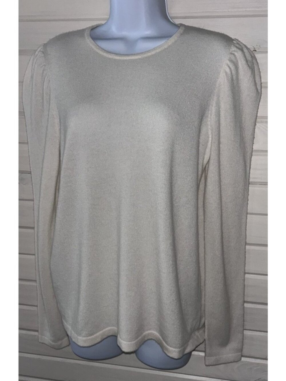 J. McLaughlin Sz MEDIUM Ivory Wynn 100% Cashmere Sweater Puff Sleeves EUC